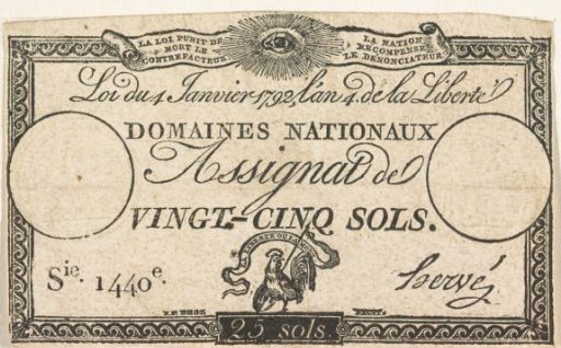 Assignat of 25 sols, 1790-1796