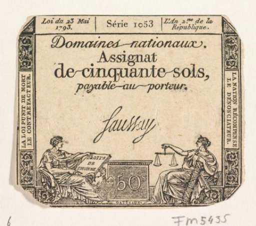 Assignat of 50 sols, 1793