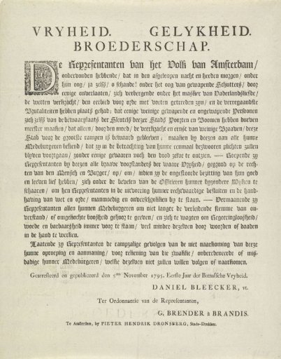 Proclamation of the Representatives of Amsterdam, 1795