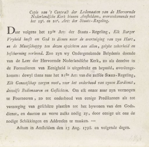 Contract of the Reformed Churches of Amsterdam, 1798