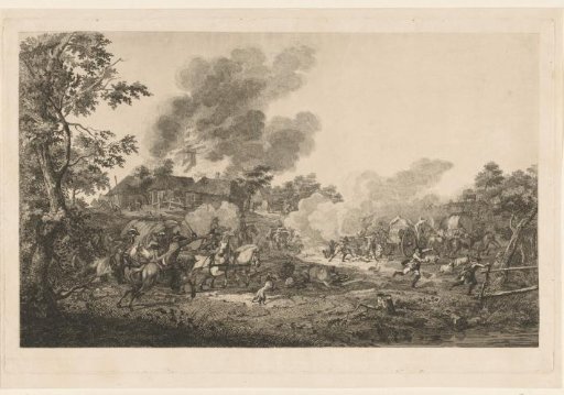 Cavalry charge at a burning mill