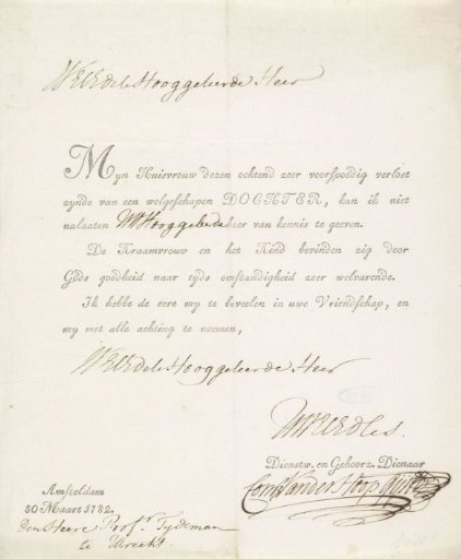 Birth announcement, 1782
