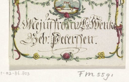 Calling card for Miss Wenke, ca. 1770