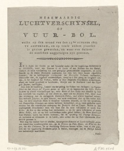 Pamphlet on the celestial phenomenon in Amsterdam, 1805