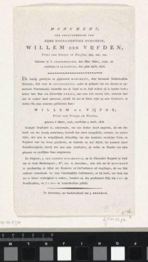 Explanation of the Print with the Allegorical Monument to Prince William V, 1806