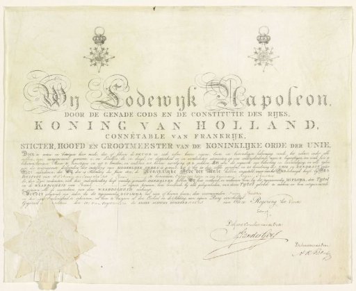 Diploma for P. Reuther upon his Appointment as Knight in the Order of the Union, 1809