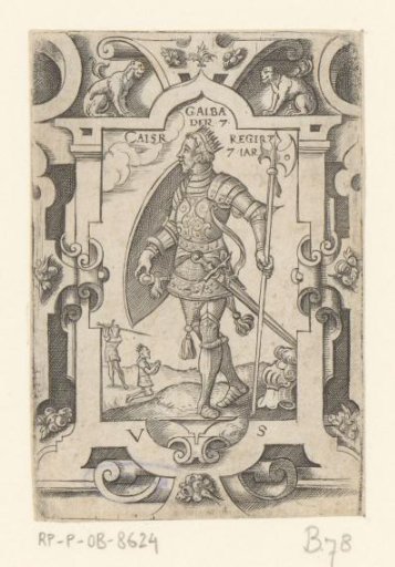 Emperor Galba in scrollwork frame