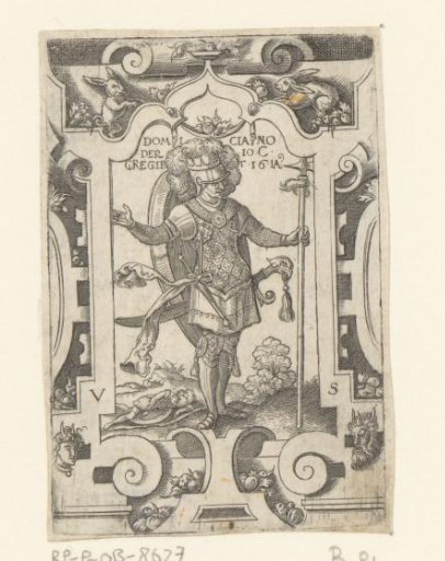 Emperor Domitian in scrollwork frame