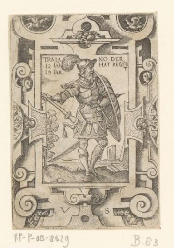 Trajan in scrollwork frame