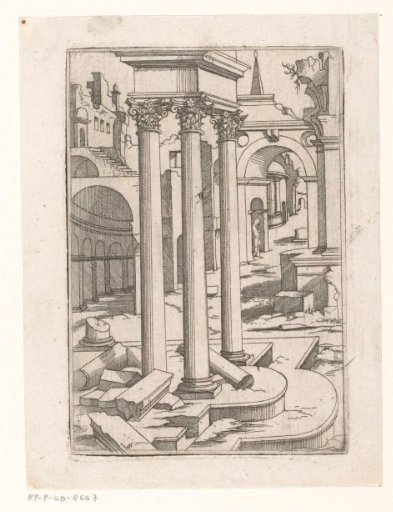 Ruinous structures including three Corinthian columns
