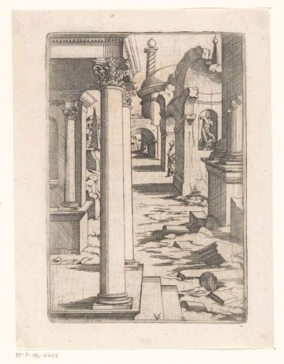 View of a street with antique ruins