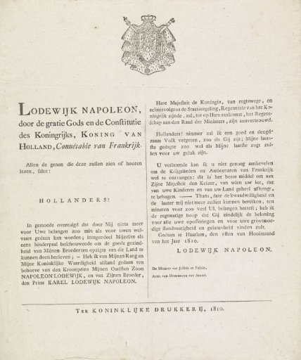 Notification to the people of the abdication by Louis Napoleon, 1810