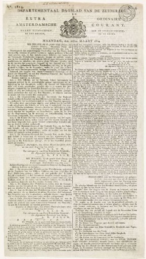 Departmental Daily of the Zuiderzee. Extra Ordinary Amsterdam Courant. Year 1814 / No. 4 / 28 March 1814