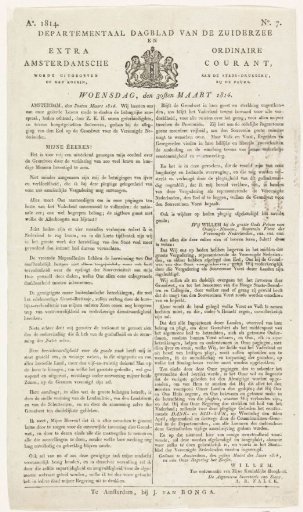 Departmental Daily of the Zuiderzee. Extra Ordinary Amsterdam Courant. Year 1814 / No. 7 / 30 March 1814