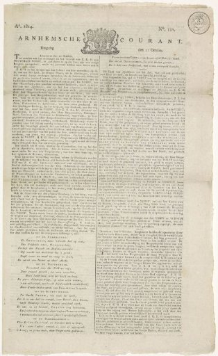 Arnhemsche Courant. Year 1814 No. 121. Tuesday, 11 October