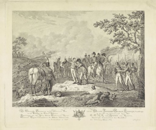 The wounded Prince of Orange at the victory in the Battle of Waterloo, 1815