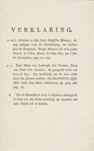 Explanation accompanying the print of the silver coins found on the beach at Domburg, 1817