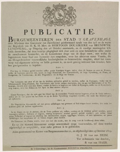 Announcement of the funeral ceremony of Princess Louise of Orange-Nassau, 1819
