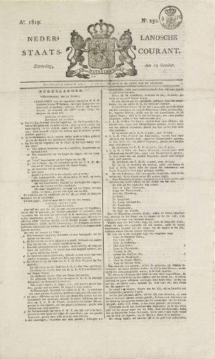 Staatscourant with the program of the funeral of Princess Louise of Orange-Nassau, 1819