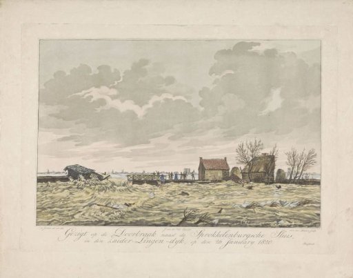 Breach of the dike at the Sprokkelburg Lock near Gorinchem, 1820