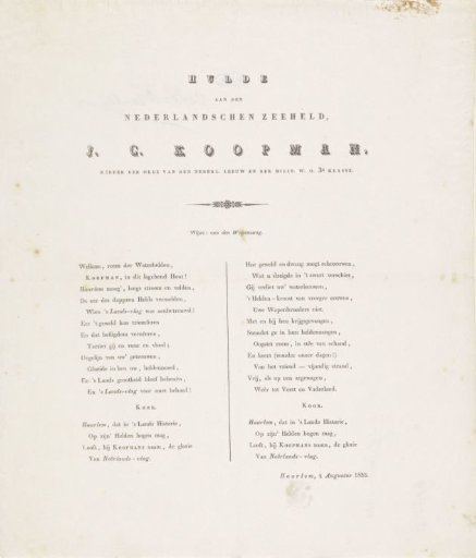 Song in Honor of Lieutenant Koopman, 1833