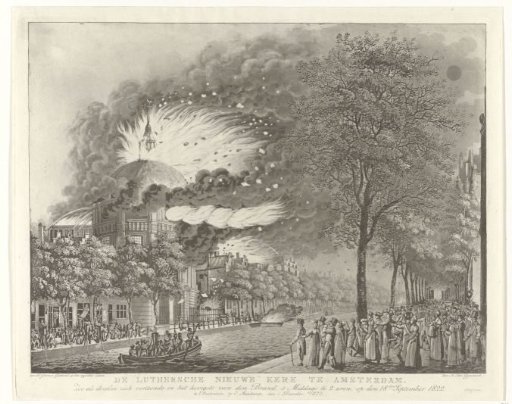 New Lutheran Church in Amsterdam during the fire of 1822