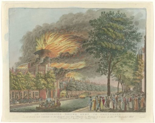 New Lutheran Church in Amsterdam during the fire of 1822