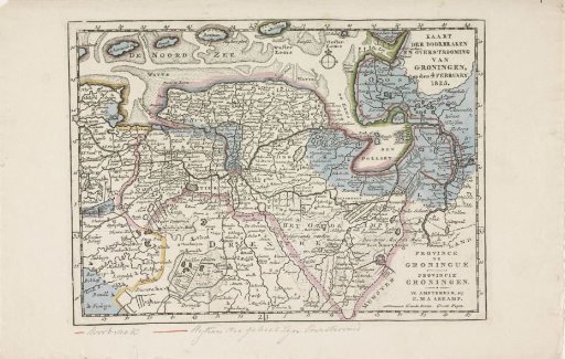 Map of the area in Groningen affected by the floods of 1825