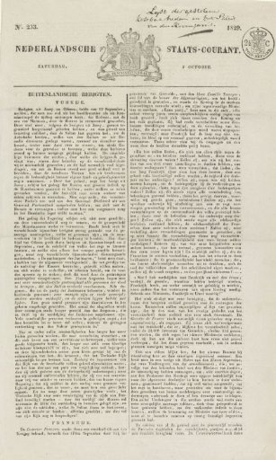 Staatscourant with list of stolen jewels, 3 October 1829