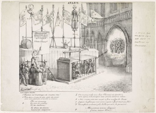 First caricature of the music competition in Brussels, 1830