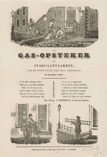 Kermis print of the Amsterdam gas lamp lighters for the year 1854