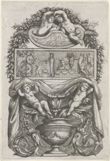 Plate with relief between shield and vase