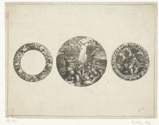 Floral wreath, clock case and medallion