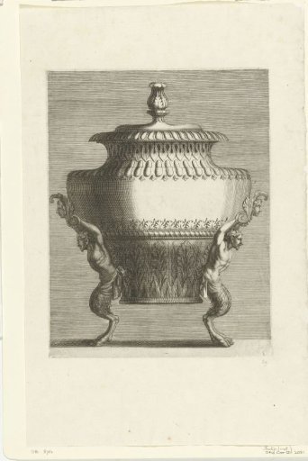 Vase with lid carried by two satyrs