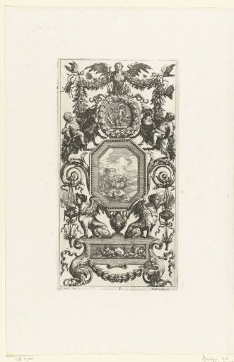 Wall panel with two sphinxes under an octagonal frame