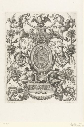Wall panel with two nymphs under an oval frame