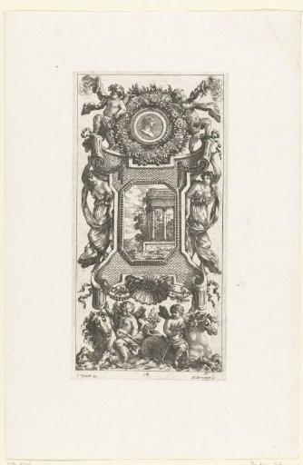 Wall panel with a cartouche flanked by nymphs