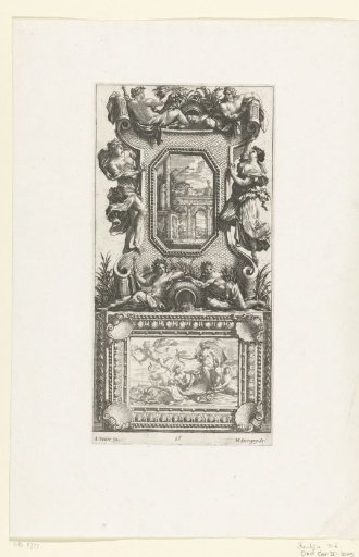 Wall panel with a cartouche flanked by nymphs