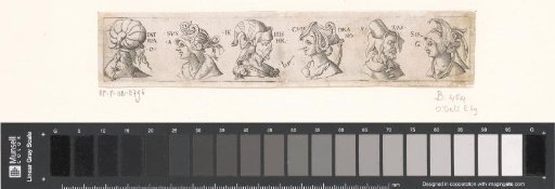 Frieze with six busts with headgear
