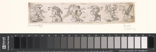 Frieze with six busts with headgear