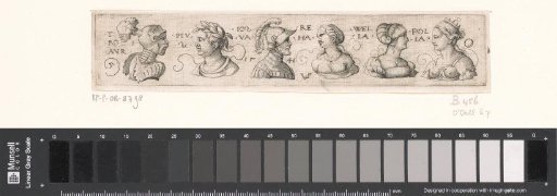 Frieze with six busts with headgear
