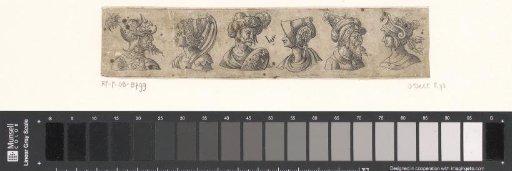 Frieze with six busts with headgear