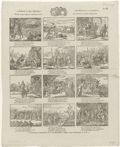 O Children! in this Bible print, / Is shown to you the long and laborious life, / Of King David, / Described in Samuel's story