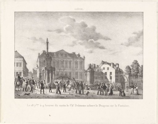 Delemme Planting the Flag on the Fountain in Liège, 1830