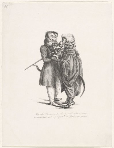 Minister Van Maanen and the King's prosecutor De Stoop as monkeys, 1830