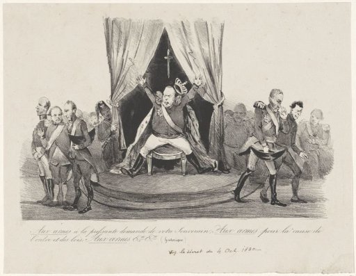 Satirical print on William's call for voluntary arming, 1830