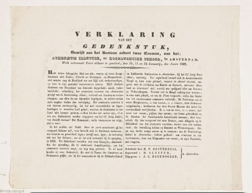 Explanation accompanying the allegory on the second centenary of the Athenaeum Illustre in Amsterdam, 1832