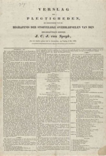 Report on the funeral of Jan van Speyk, 1832