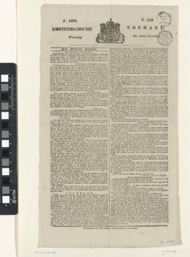 Amsterdam Gazette of 26 December 1832 with the news of the surrender of the Citadel of Antwerp