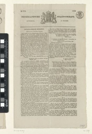 Dutch State Gazette of 27 December 1832 with the news of the surrender of the Citadel of Antwerp